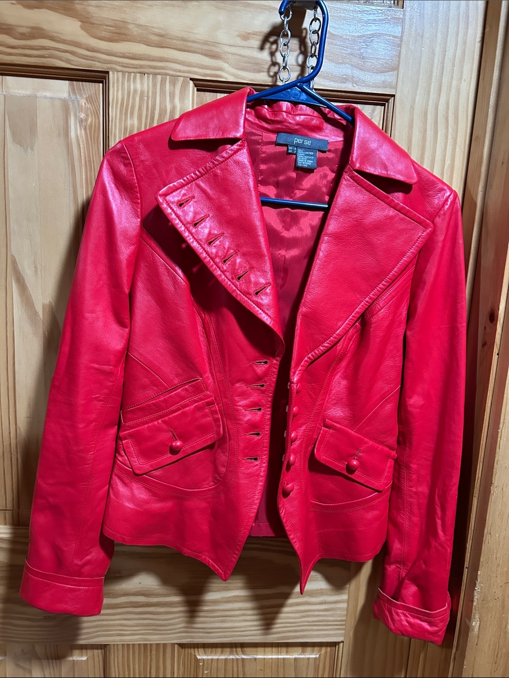 Per Se Bright Red Leather Button-Front Jacket